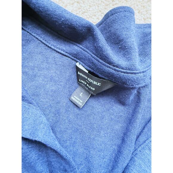 Banana Republic Linen-Blend Johnny-Collar Top Blosue Navy Blue Large Classic - Picture 5 of 6